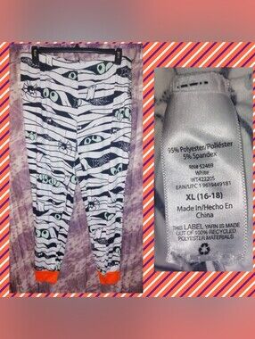 Walmart Wht/Multiclr Mummy Wrap Halloween Theme Knit Lounge/Sleep Pants XL|16/18